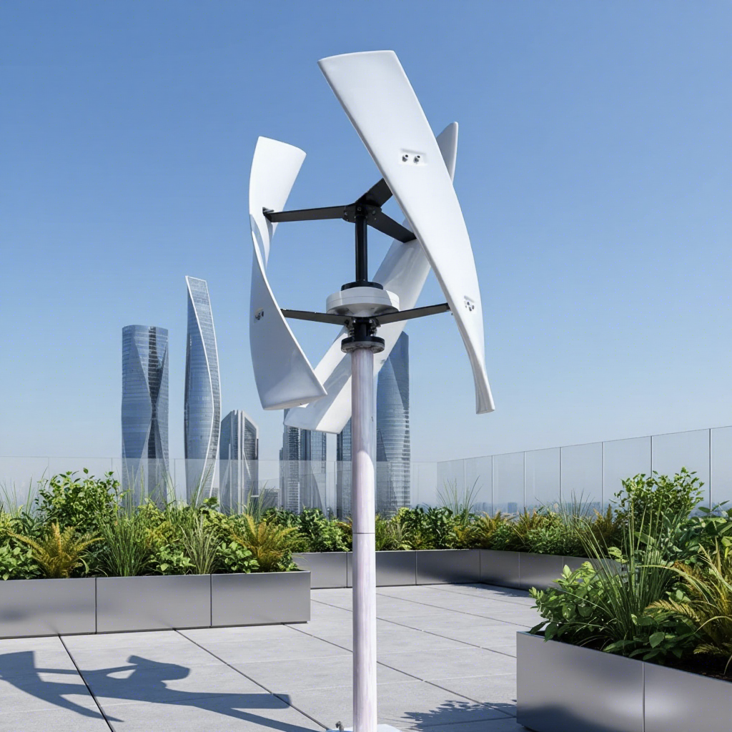 Wind turbines across a green mountain landscape